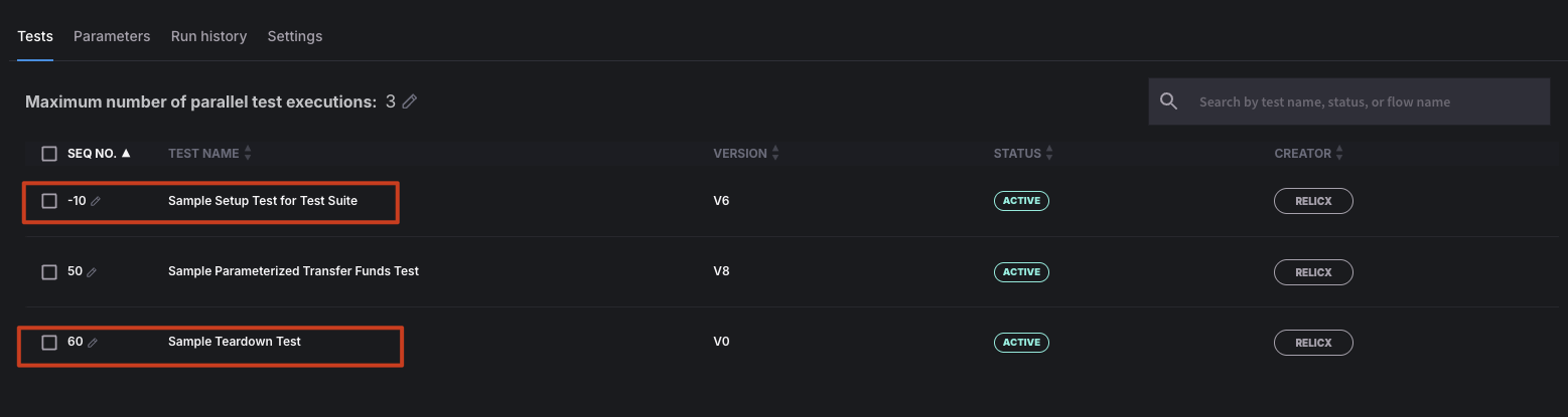 Click to view full size image Setting up setup and teardown